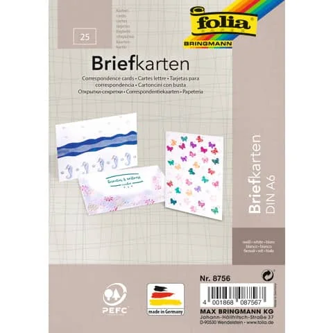 folia Briefkarte, 190 g/qm, DIN A6, weiß (EAN: 4001868087567)