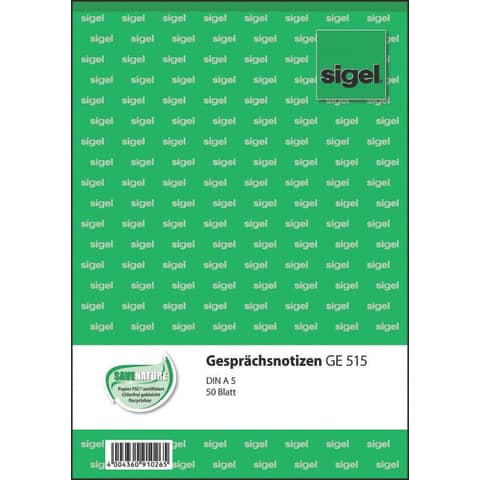 sigel Gesprächsnotizblock "Gesprächsnotiz", A5, 50 Blatt (EAN: 4004360910265)