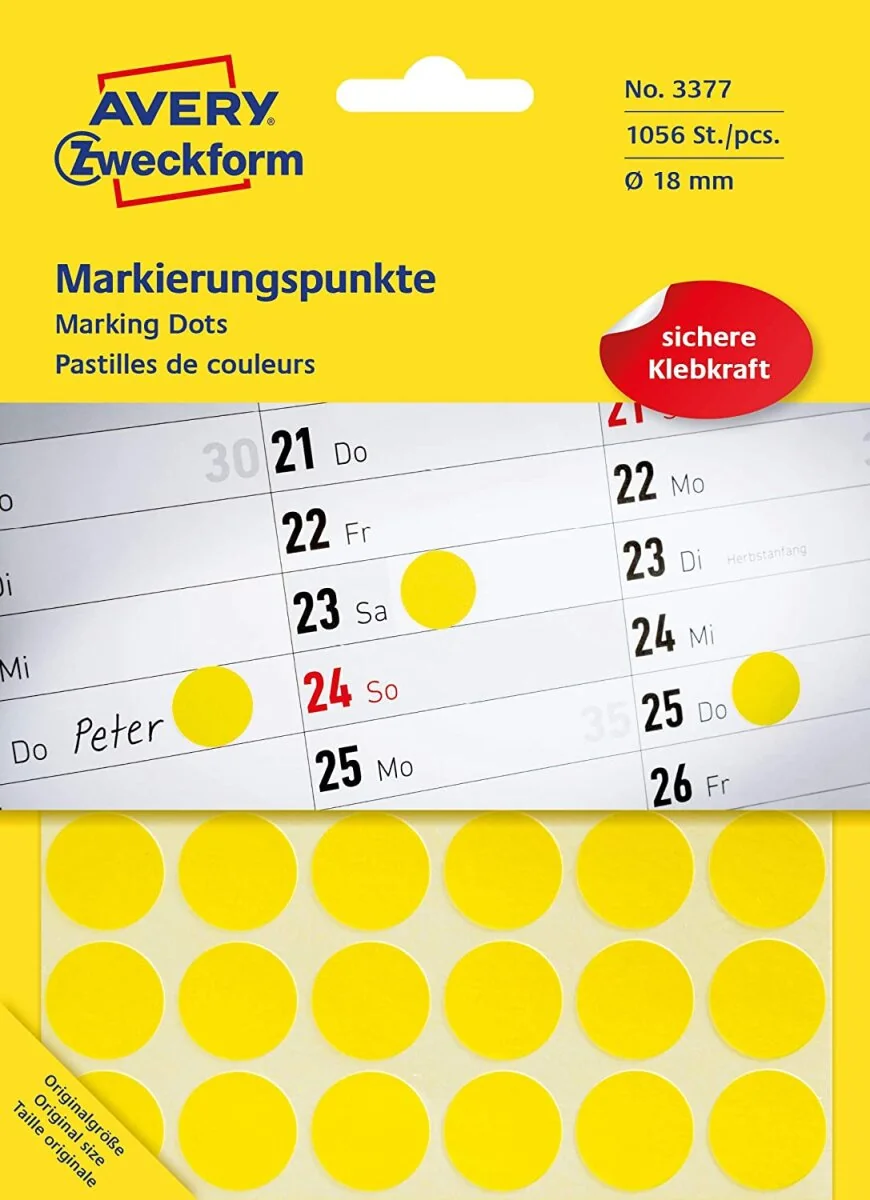 AVERY Zweckform Markierungspunkte, Durchmesser 18 mm, gelb (EAN: 4004182033777)