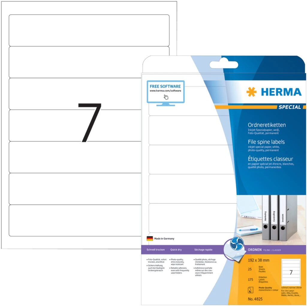 HERMA Ordnerrücken-Etiketten SPECIAL, 192 x 38 mm, weiß (EAN: 4008705048255)