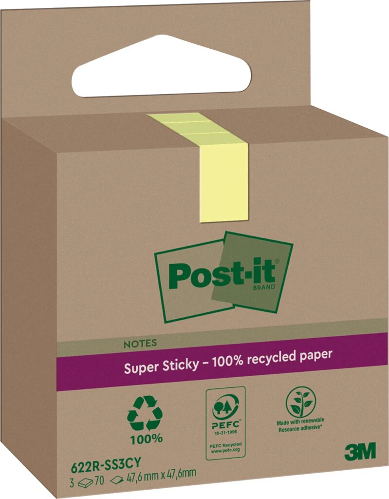Post-it Haftnotizen super sticky Recycling notes, gelb (EAN: 4064035059675)