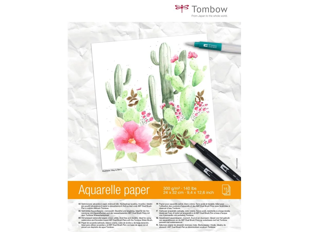 Tombow Aquarellblock, zweiseitig geleimt, 240 x 320 mm, cremeweiß (EAN: 4003198950016)