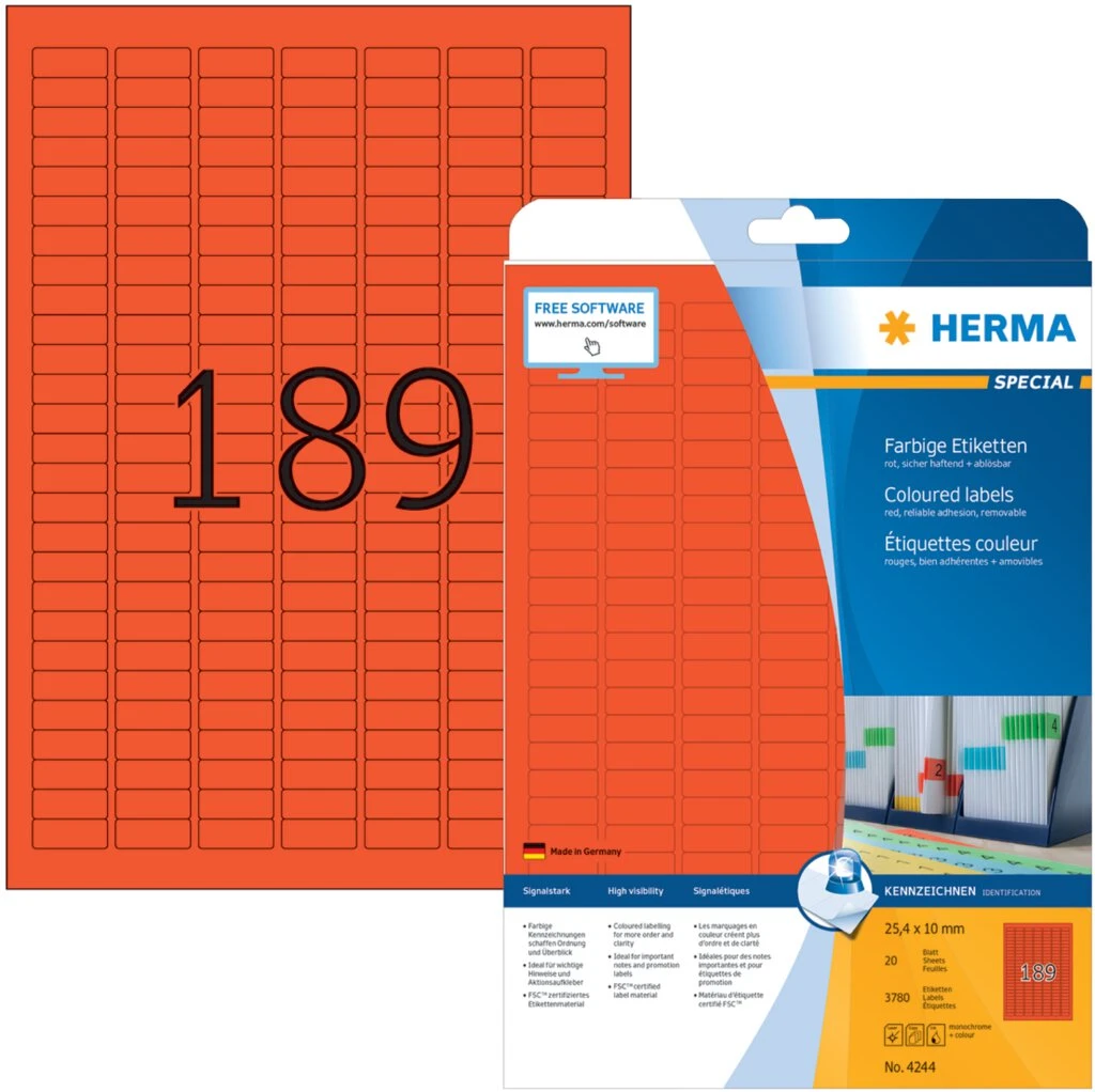 HERMA Universal-Etiketten SPECIAL, 25,4 x 10 mm, rot (EAN: 4008705042444)