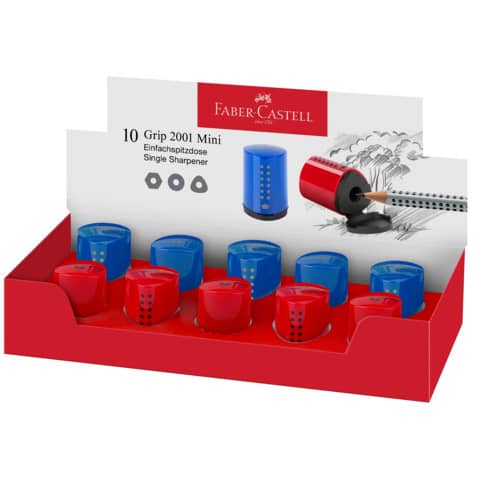 FABER-CASTELL Einfachspitzdose GRIP 2001 Mini, blau/rot (EAN: 4005401837107)