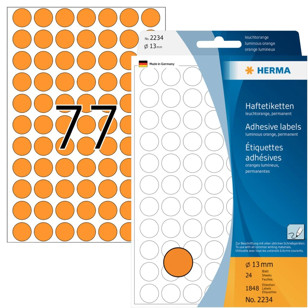 HERMA Markierungspunkte, Durchmesser: 13 mm, leuchtorange (EAN: 4008705022347)