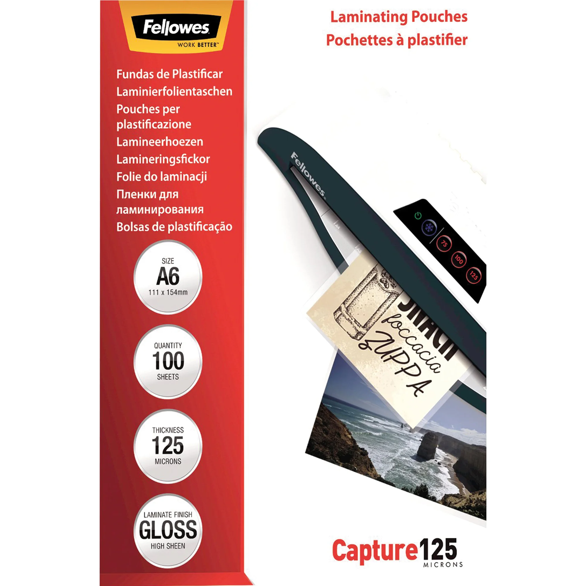 Fellowes Laminierfolientasche, DIN A6, glänzend, 250 mic (EAN: 0077511530722)