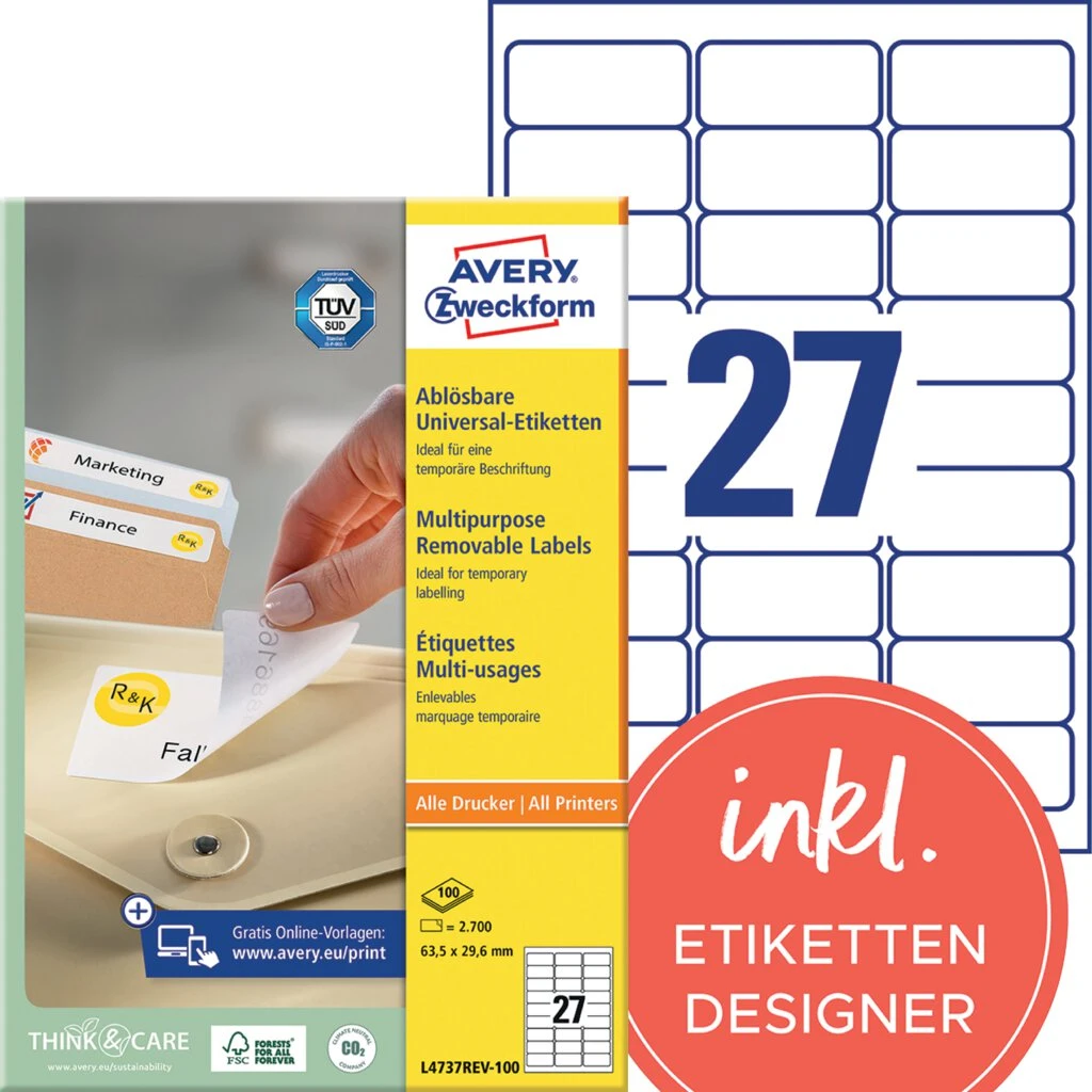 AVERY Zweckform Universal-Etiketten, 63,5 x 29,6 mm, weiß (EAN: 4004182433300)
