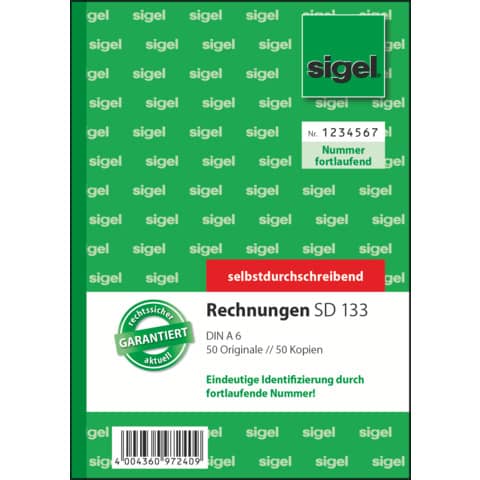 sigel Formularbuch "Rechnung", fortlaufende Nummerierung (EAN: 4004360972409)