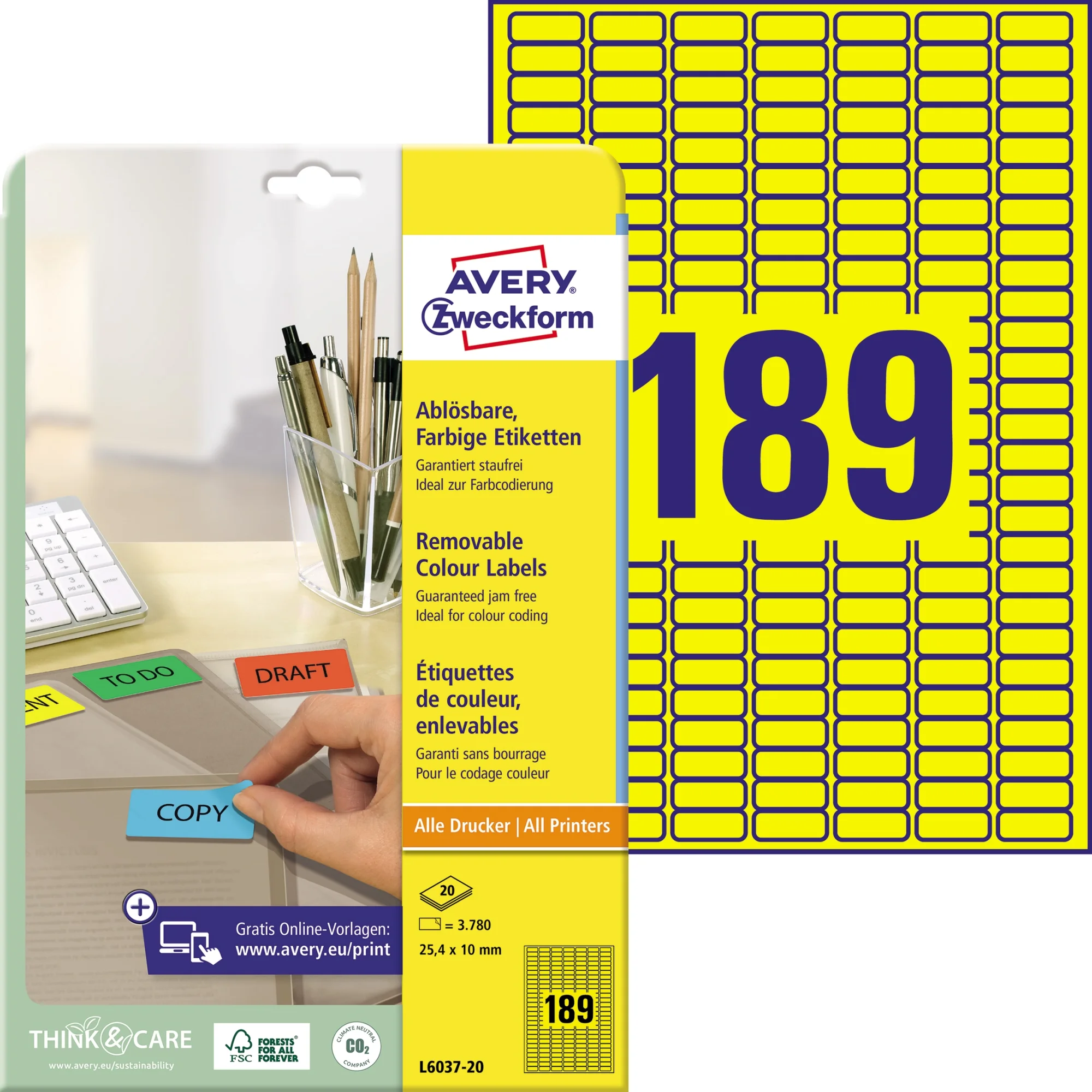 AVERY Zweckform Mini-Etiketten, 25,4 x 10 mm, gelb (EAN: 4004182060377)
