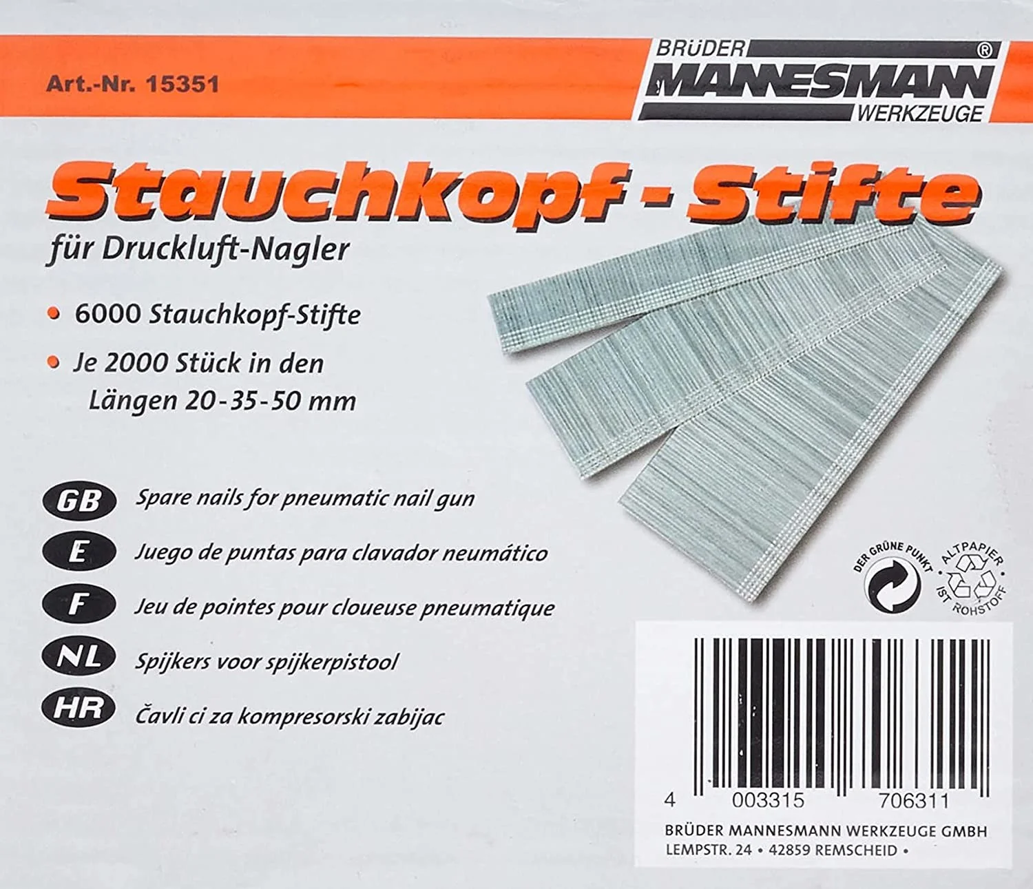 BRÜDER MANNESMANN Ersatznägel für Druckluftnagler M 15350 (EAN: 4003315706311)