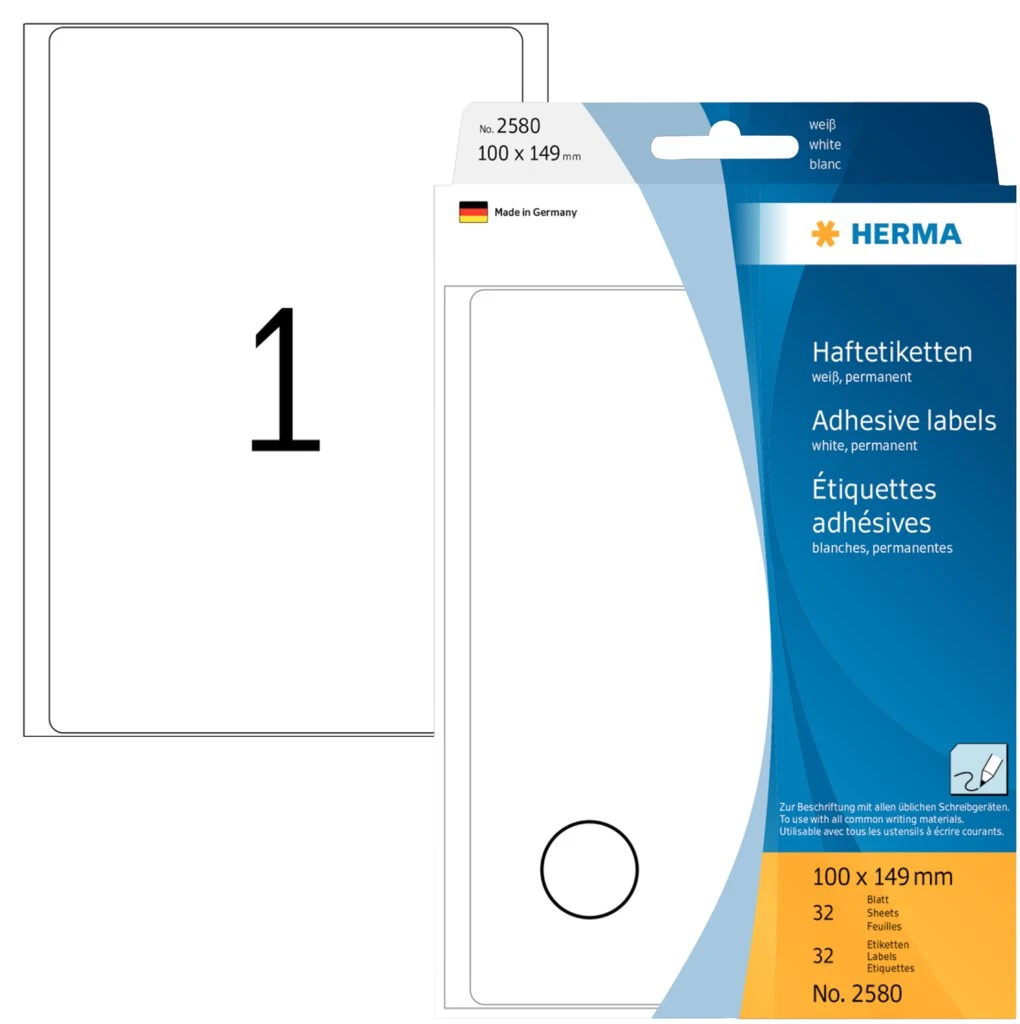 HERMA Vielzweck-Etiketten, 100 x 149 mm, weiß, Großpackung (EAN: 4008705025805)
