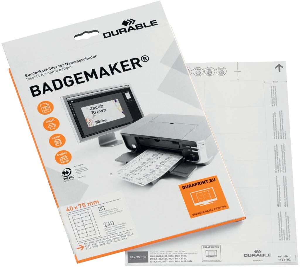 DURABLE Einsteckschilder für Namensschilder, 75 x 40 mm, weiß (EAN: 4005546140537)