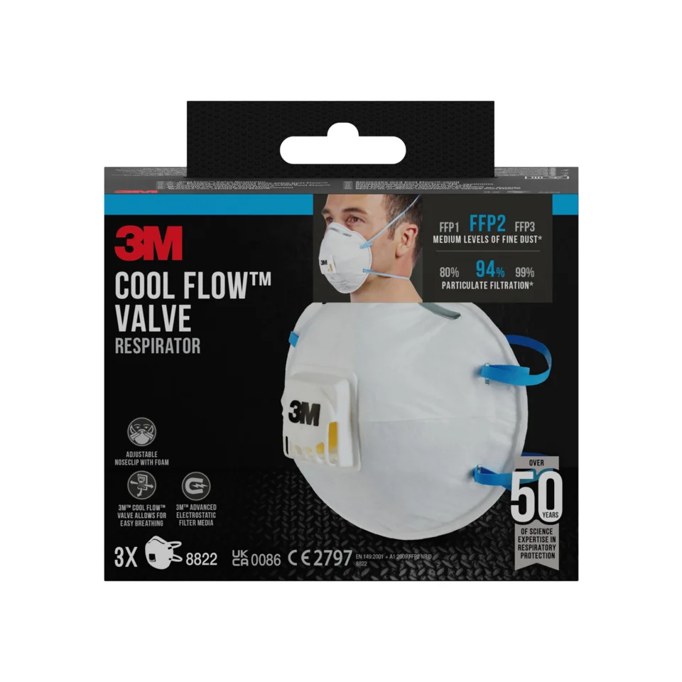 3M Atemschutzmaske Cool Flow 8822, FFP2, mit Ventil, 3er (EAN: 5902658102059)