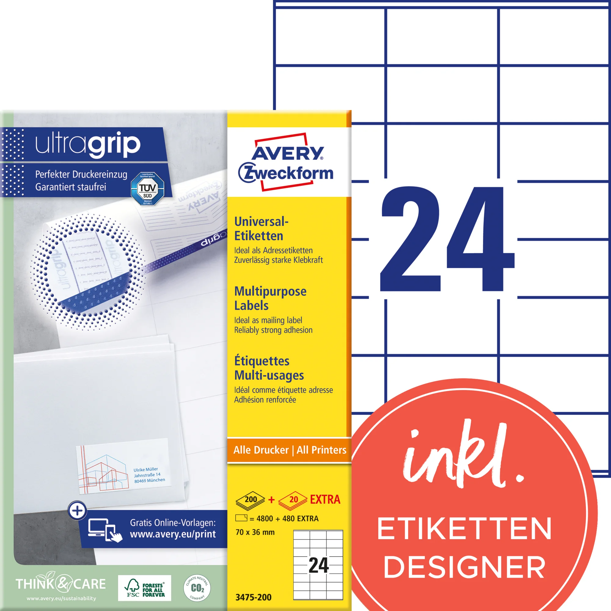 AVERY Zweckform Universal-Etiketten, 70 x 36 mm, weiß (EAN: 4004182249505)