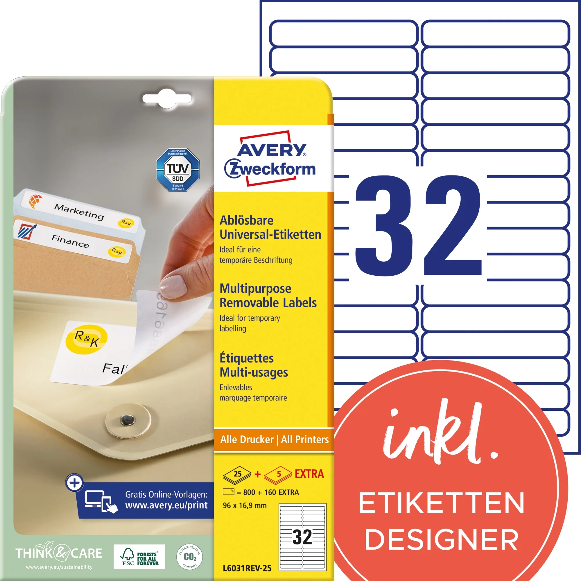 AVERY Zweckform Universal-Etiketten, 96 x 16,9 mm, weiß (EAN: 4004182060315)