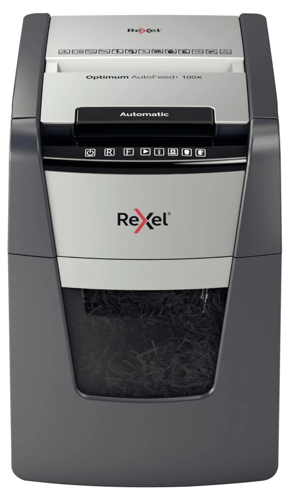REXEL Aktenvernichter Optimum AutoFeed+ 100X, 4 x 28 mm (EAN: 5028252613873)
