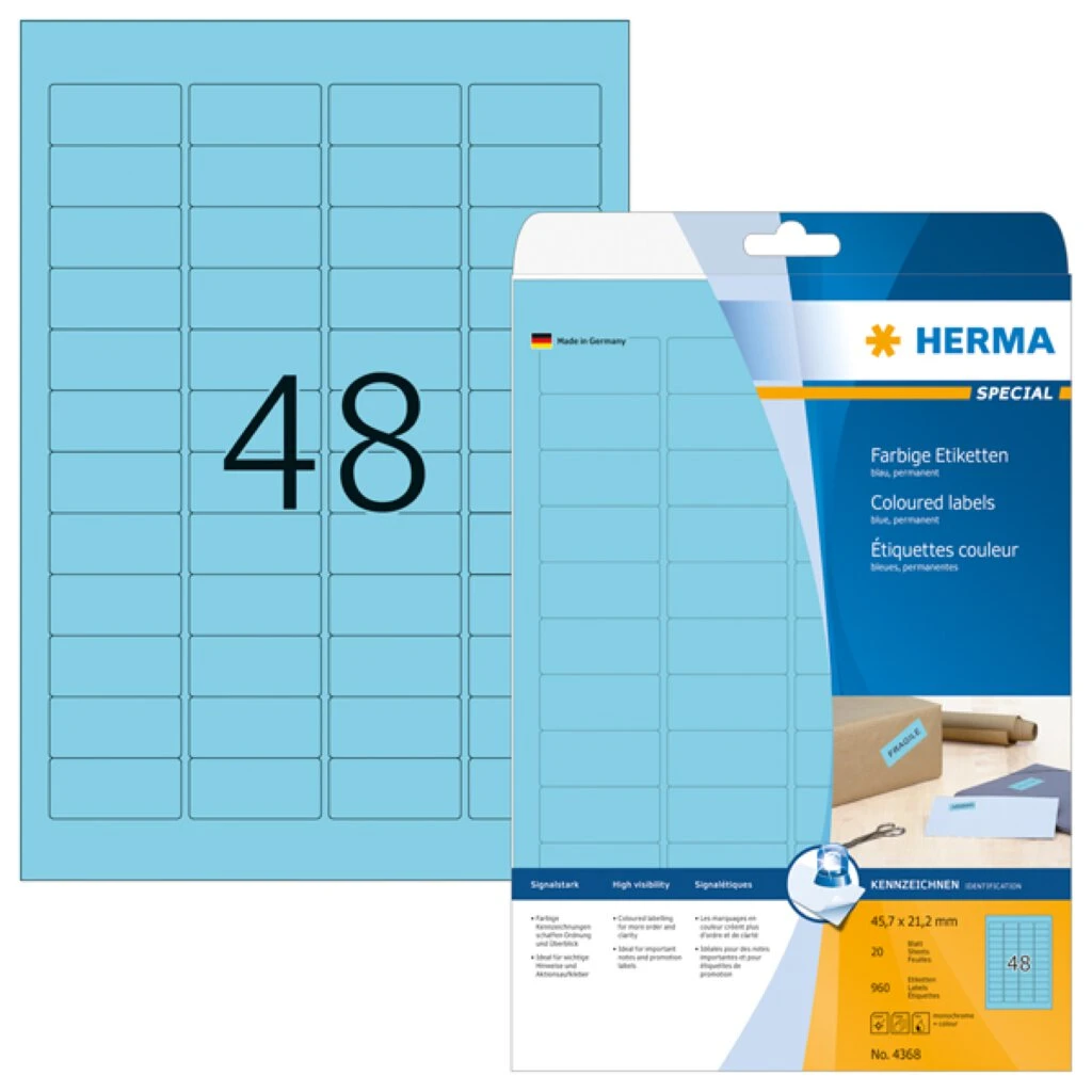 HERMA Universal-Etiketten SPECIAL, 45,7 x 21,2 mm, blau (EAN: 4008705043687)