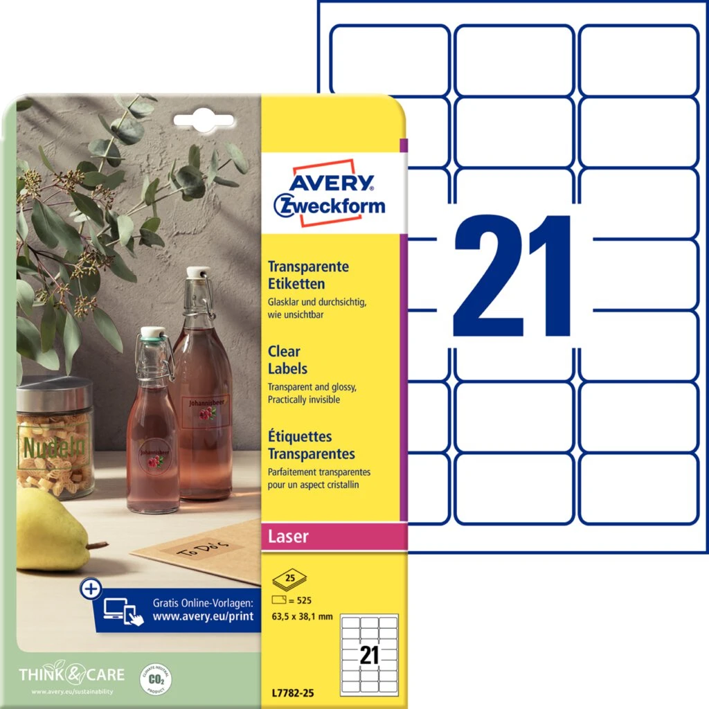 AVERY Zweckform Crystal Clear Etiketten, 63,5 x 38,1 mm (EAN: 4004182252543)
