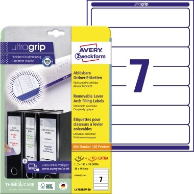 AVERY Zweckform Ordnerrücken-Etiketten, 38x192 mm, ablösbar (EAN: 4004182063972)
