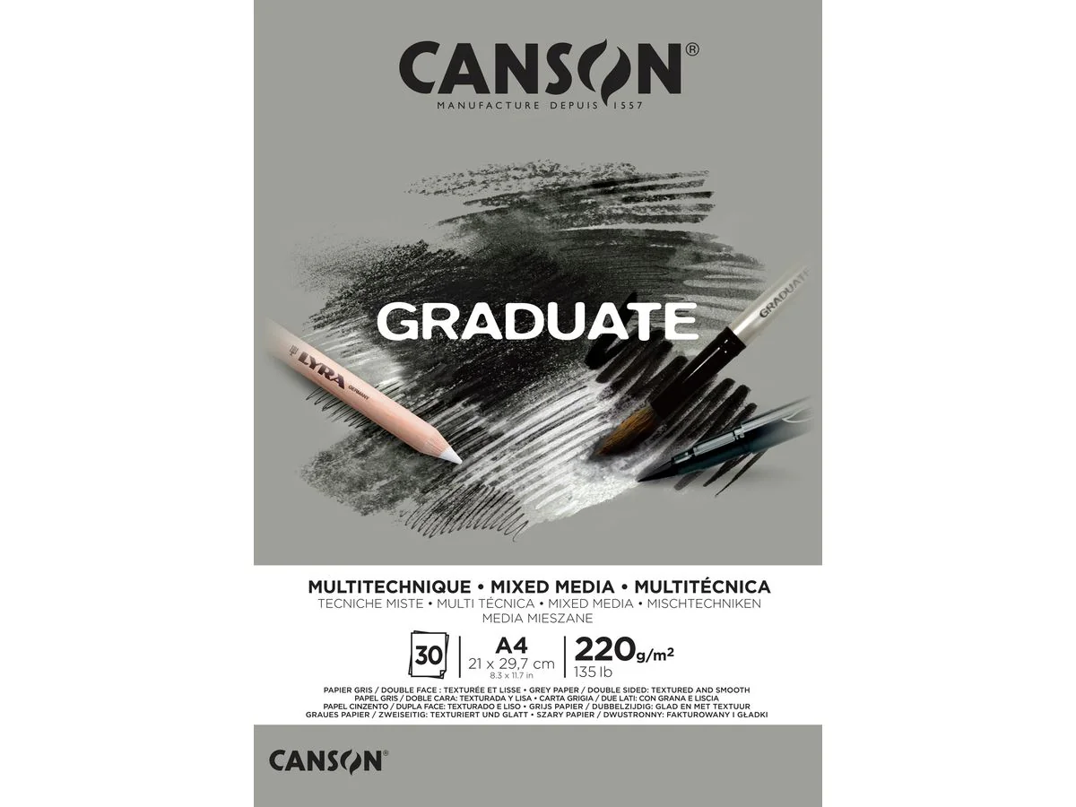 CANSON Studienblock GRADUATE MIXED MEDIA, grau, DIN A4 (EAN: 3148950021113)