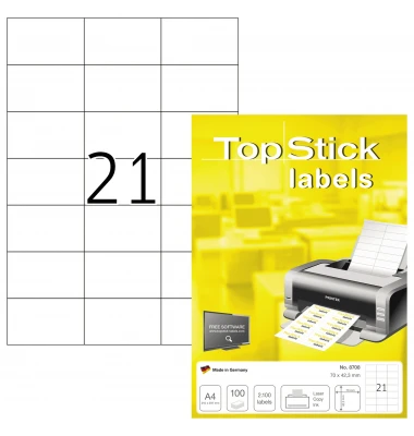 TOP STICK Universal-Etiketten, 70 x 42,3 mm, weiß, 100 Blatt (EAN: 4023145087084)