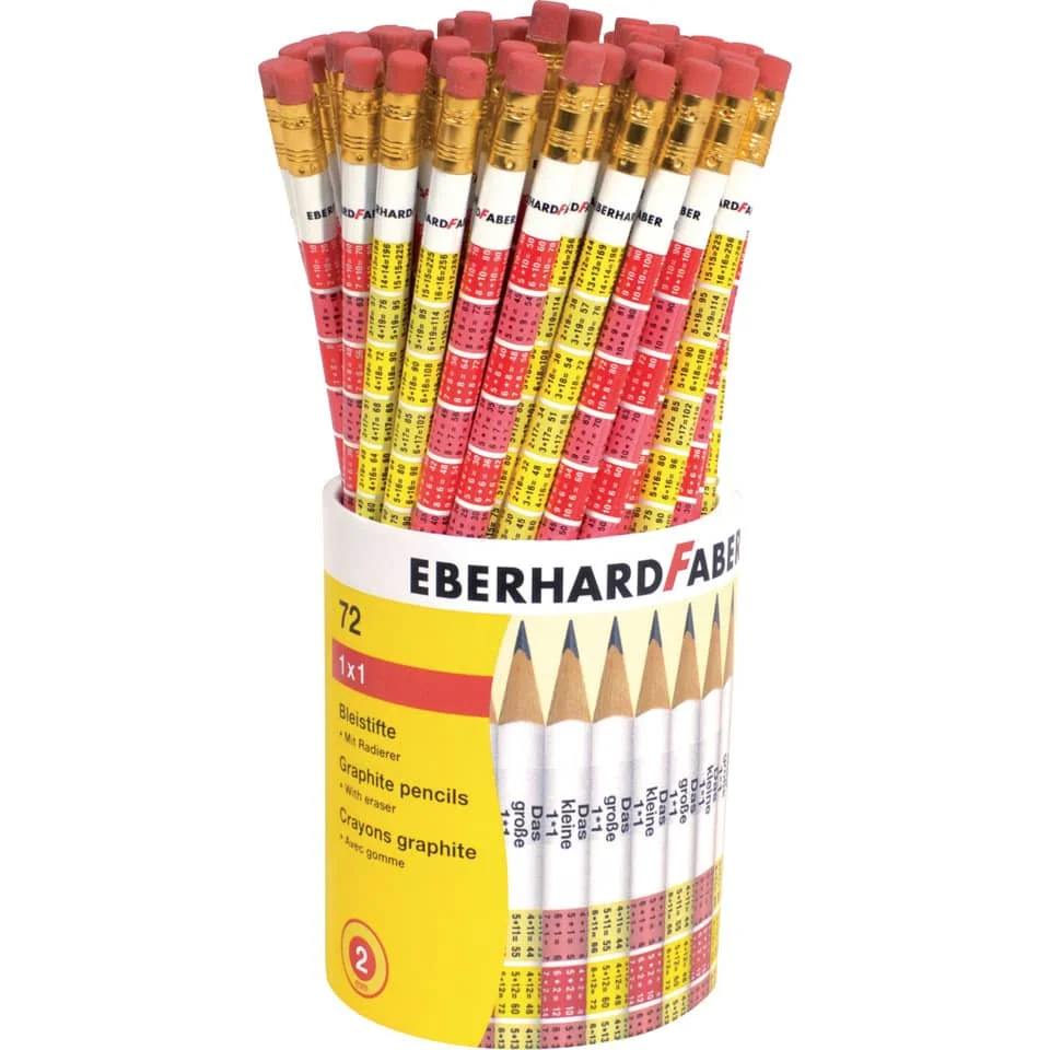 EBERHARD FABER Bleistift 1 x 1, mit Radierer, B, 72er Köcher, rot/weiß (EAN: 4087205118729)