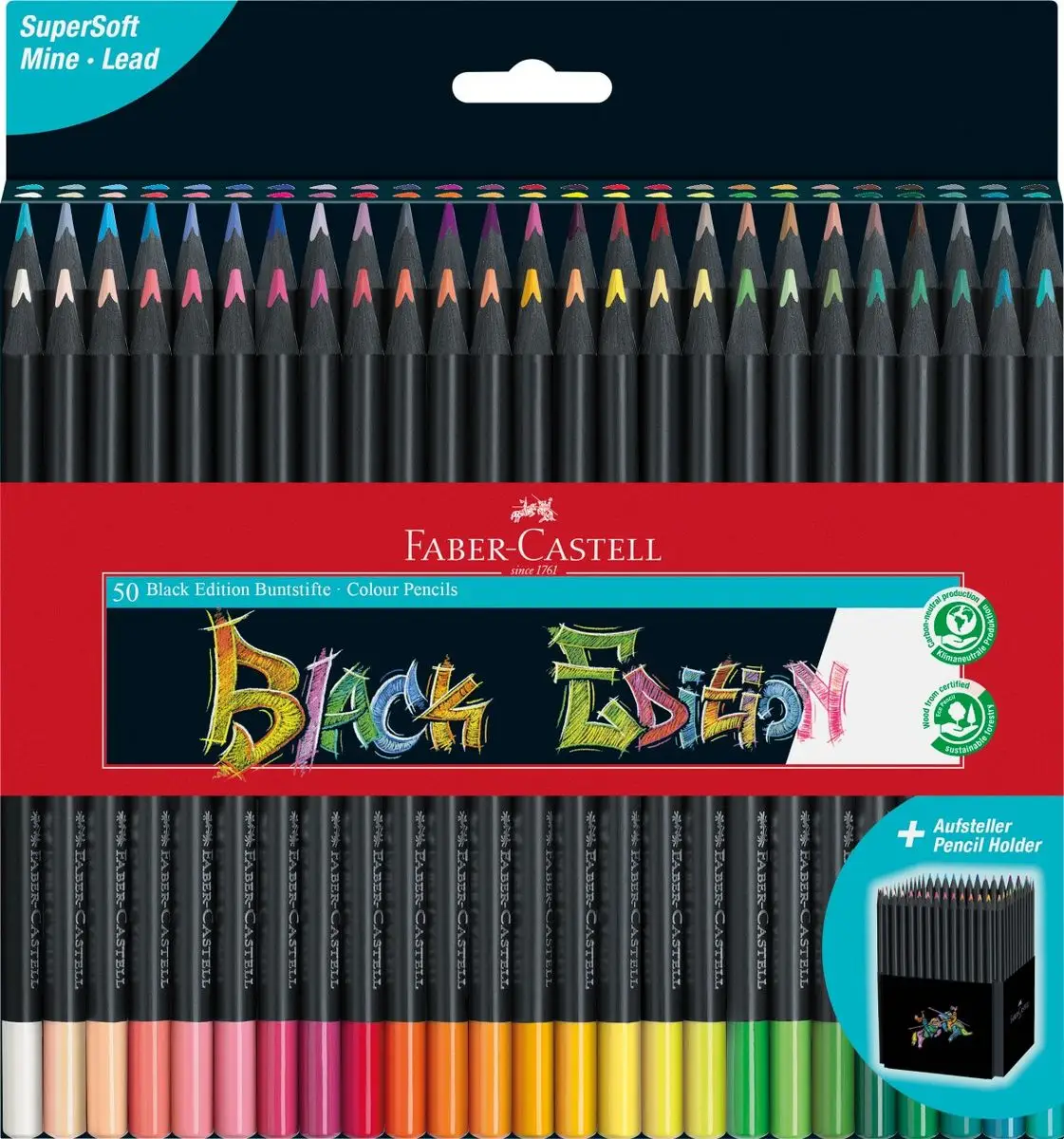 FABER-CASTELL Dreikant-Buntstifte Black Edition, 50er Etui (EAN: 4005401164500)