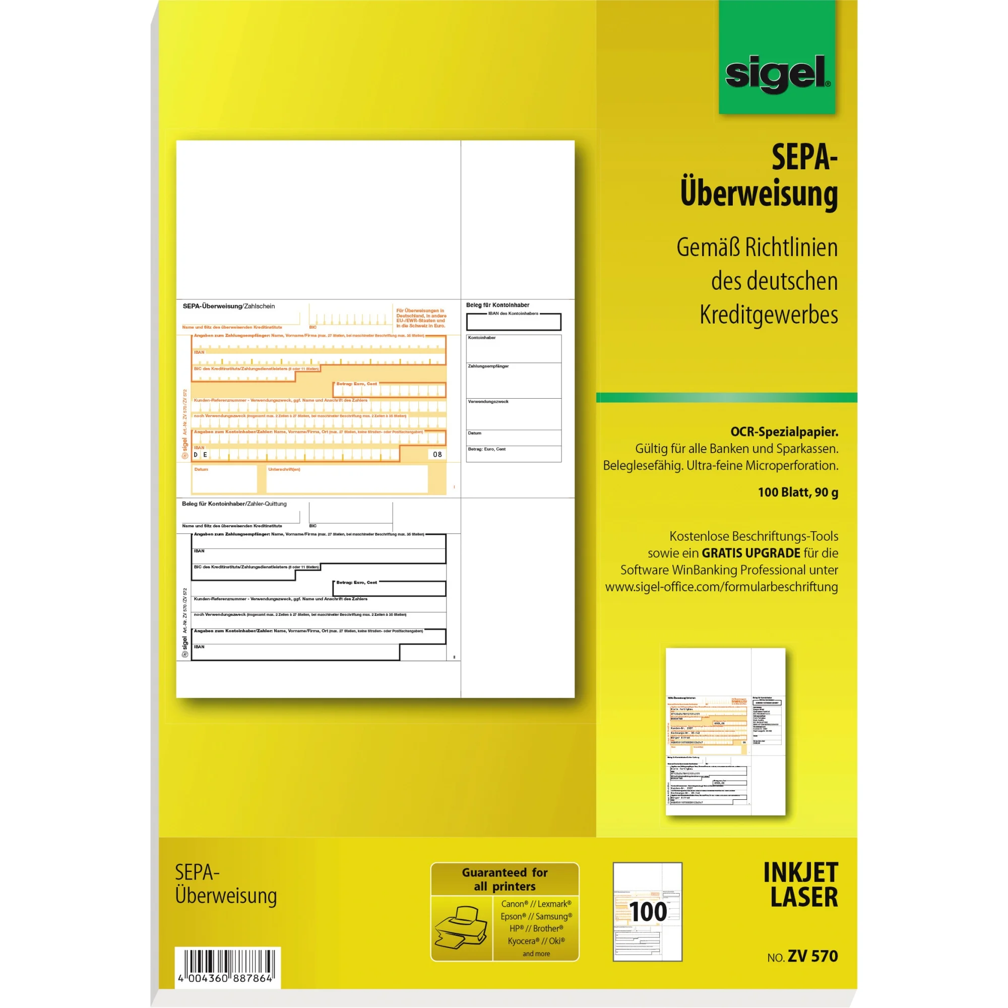 sigel Bankformular "PC-SEPA-Überweisung", DIN A4 (EAN: 4004360887864)