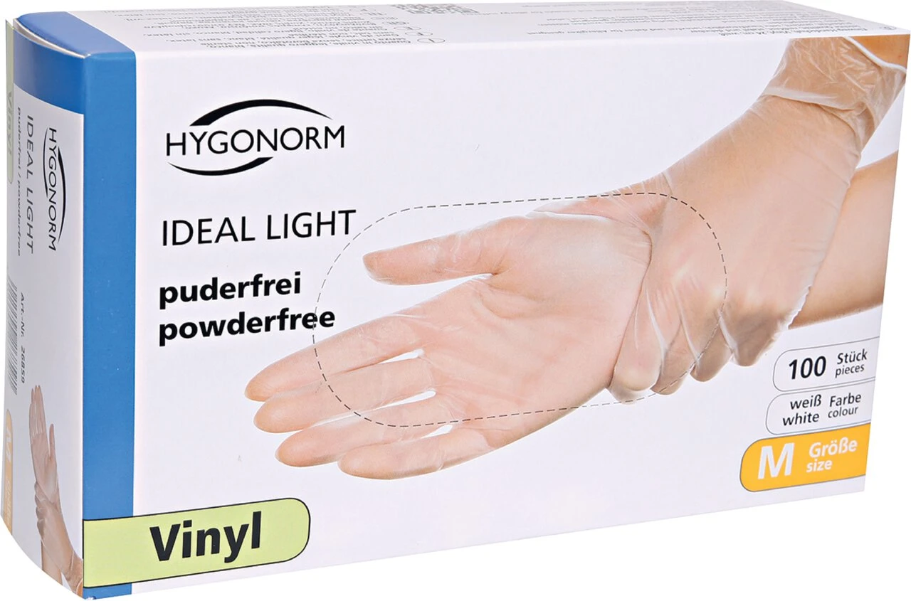 HYGONORM Vinyl-Handschuh "IDEAL LIGHT", M, weiß, puderfrei (EAN: 4015544268591)
