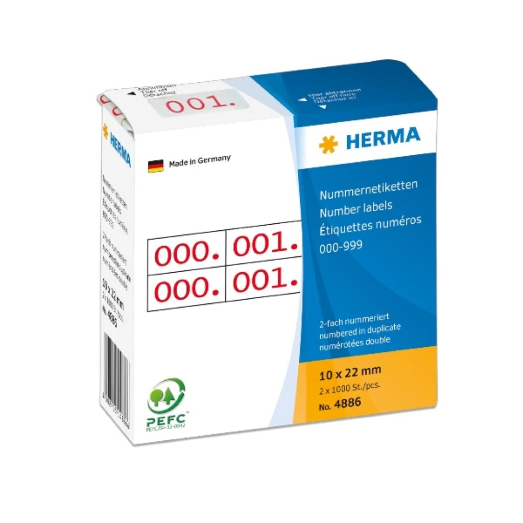 HERMA Nummern-Etiketten 0-999, 10 x 22 mm, rot, doppelt (EAN: 4008705048866)