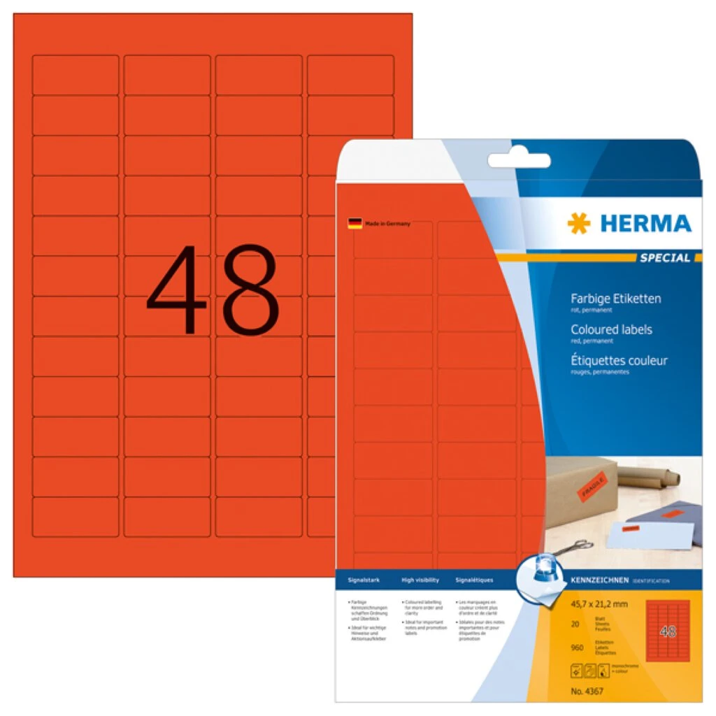 HERMA Universal-Etiketten SPECIAL, 45,7 x 21,2 mm, rot (EAN: 4008705043670)