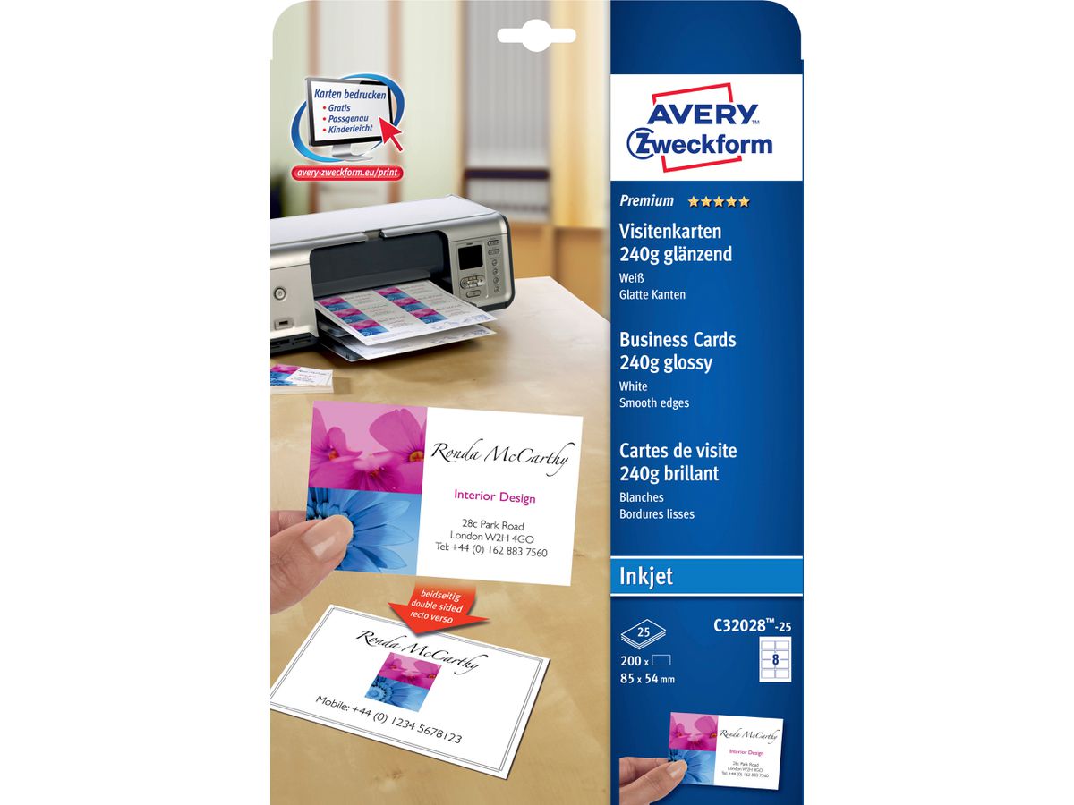 AVERY Zweckform Premium Visitenkarten, glänzend (EAN: 4004182242773)
