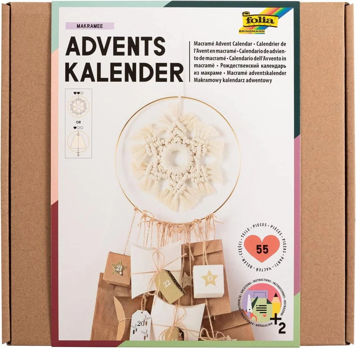 folia Adventskalender-Set MAKRAMEE, 55-teilig, natur (EAN: 4001868124668)