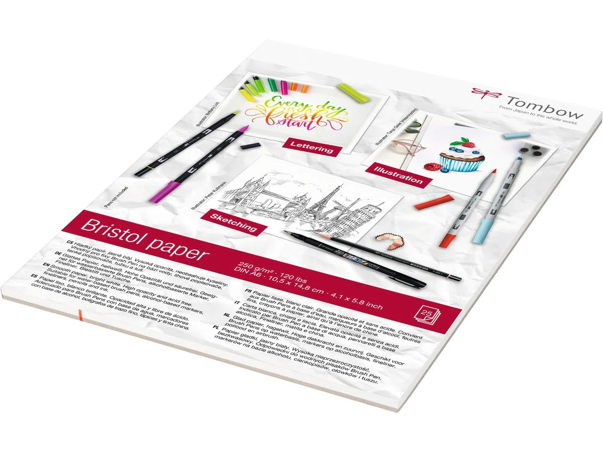 Tombow Zeichenblock "Bristol", DIN A6, blanko, 250 g/qm, hellweiß (EAN: 4003198950351)