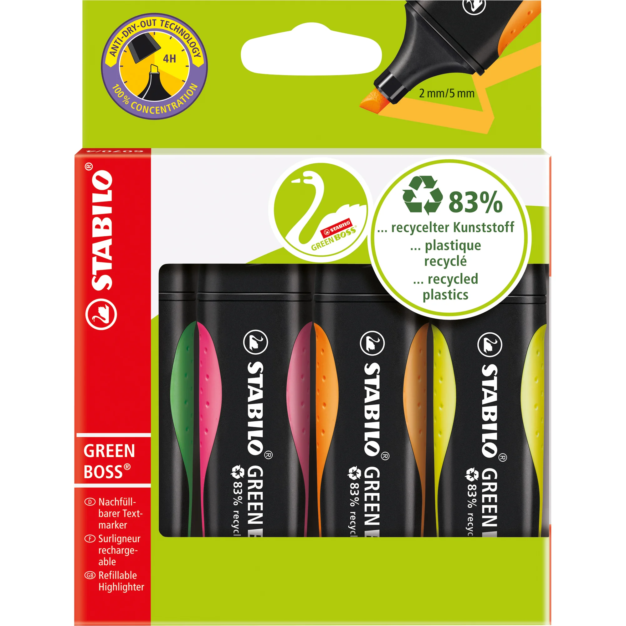 STABILO Textmarker GREEN BOSS, 4er Kartonetui (EAN: 4006381436854)
