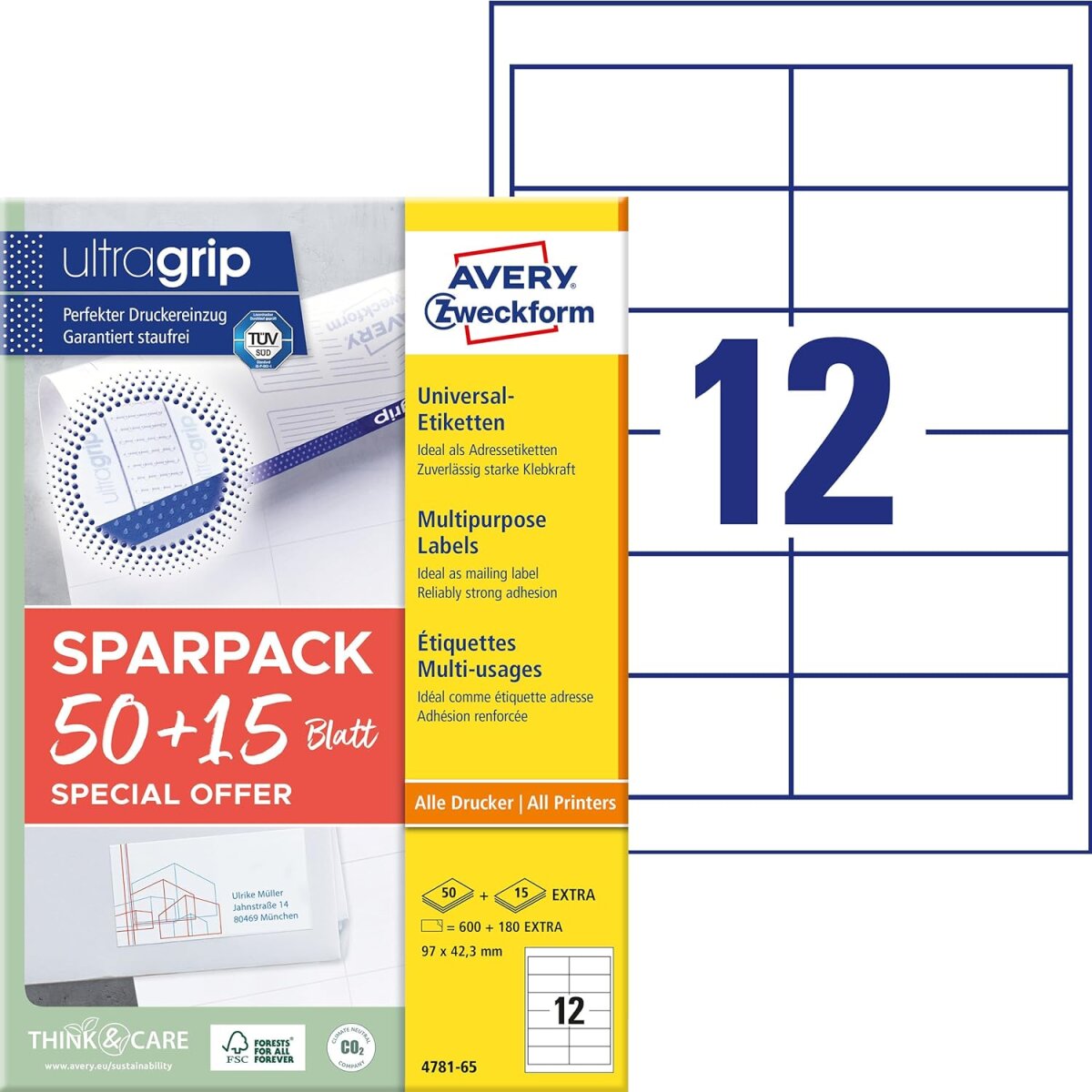 AVERY Zweckform Universal-Etiketten, 97 x 42,3 mm, 50+15 Bl (EAN: 4004182347812)
