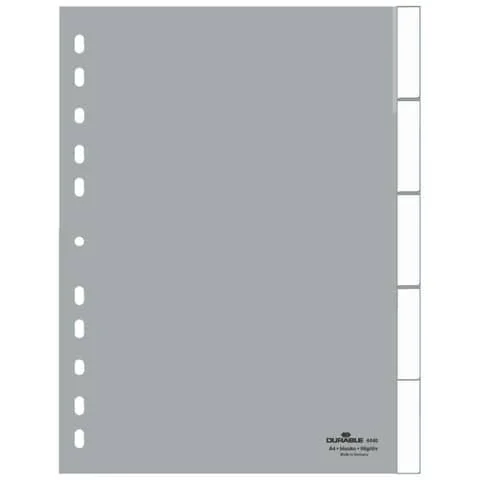 DURABLE Kunststoff-Register, PP, Stärke: 0,12 mm, 5-teilig, grau (EAN: 4005546640723)