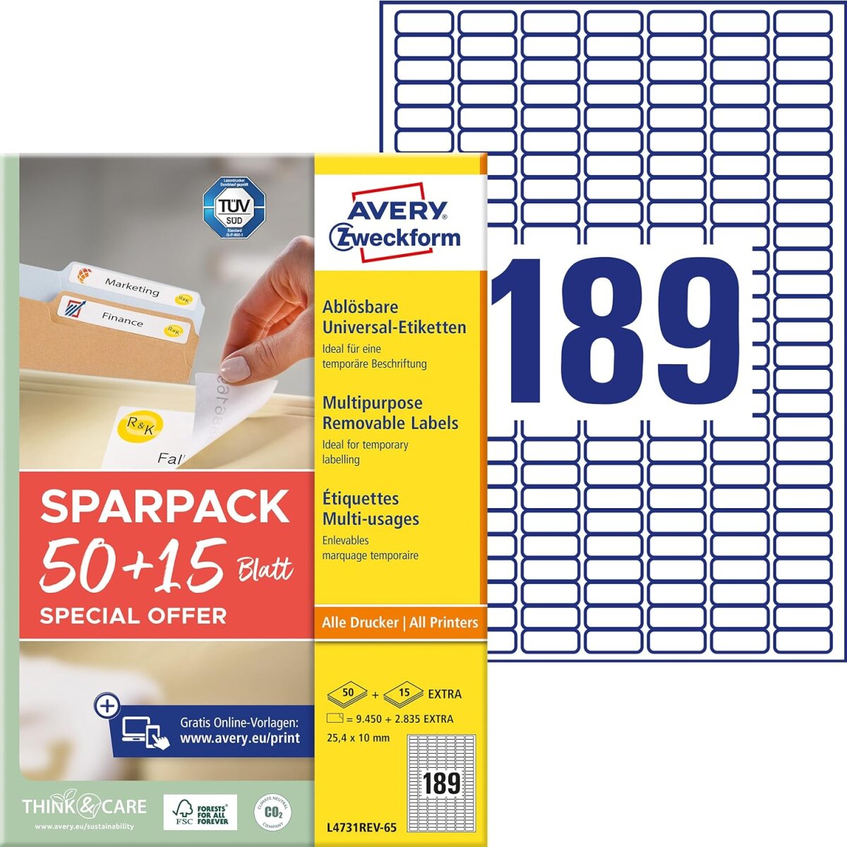 AVERY Zweckform Universal-Etiketten, 25,4 x 10 mm, 50+15 Bl (EAN: 4004182347881)