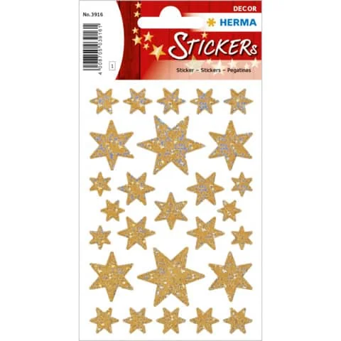 HERMA Weihnachts-Sticker DECOR "Sterne", gold, Holographie (EAN: 4008705039161)