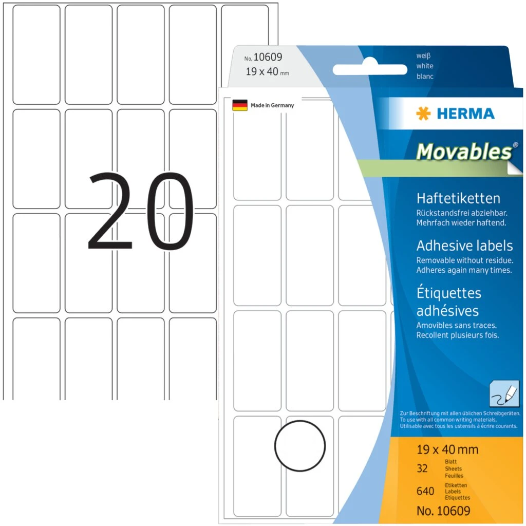 HERMA Vielzweck-Etiketten, 19 x 40 mm, zur Handbeschriftung (EAN: 4008705106092)