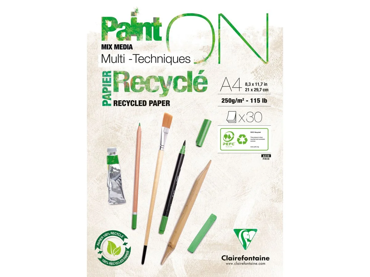 Clairefontaine Zeichenpapierblock PAINT'ON Recyclé, DIN A4, extraweiß (EAN: 3329689757416)