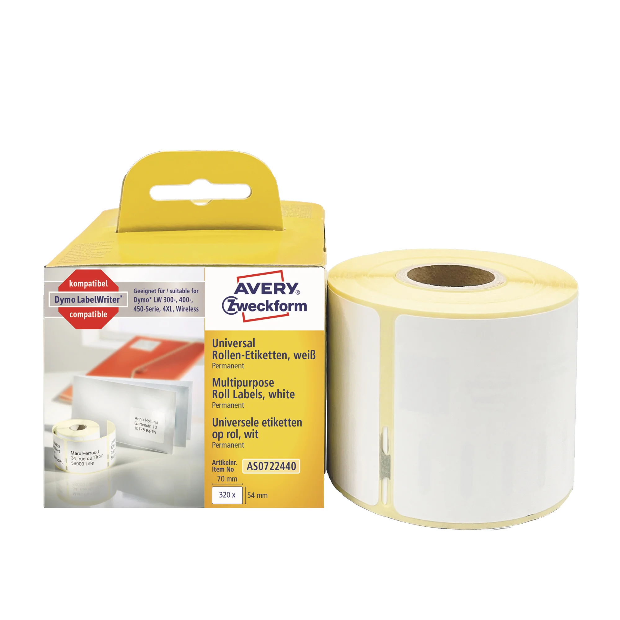 AVERY Zweckform Rollenetiketten, 70 x 54 mm, weiß (EAN: 4004182617090)