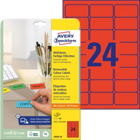 AVERY Zweckform Universal-Etiketten, 63,5 x 33,9 mm, rot (EAN: 4004182288184)