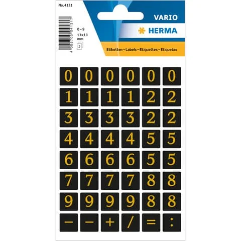 HERMA Zahlen-Sticker 0-9, Folie geprägt, gold auf schwarz (EAN: 4008705041317)