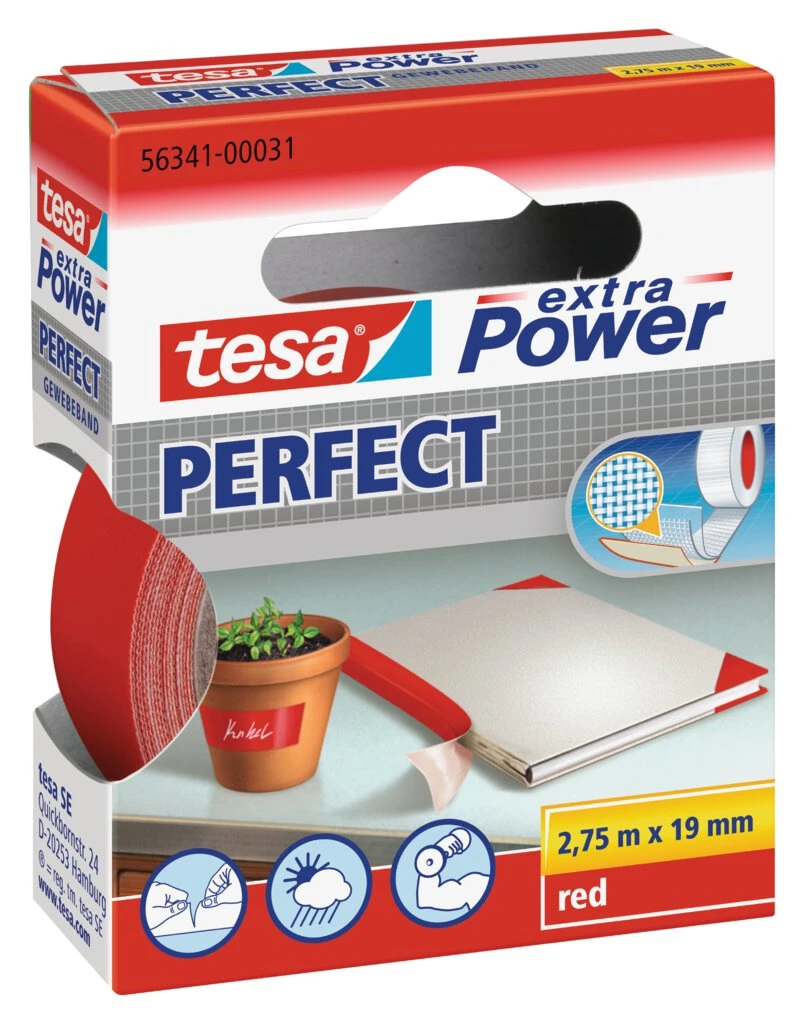 tesa Gewebeband extra Power PERFECT, 19 mm x 2,75 m, rot (EAN: 4042448044075)