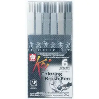 SAKURA Pinselstift Koi Coloring Brush, 6er Etui, grau (EAN: 0084511391765)