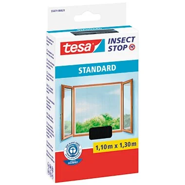 tesa Fliegengitter INSECT STOP für Fenster, 1,10 m x 1,30 m, anthrazit (EAN: 4042448059253)