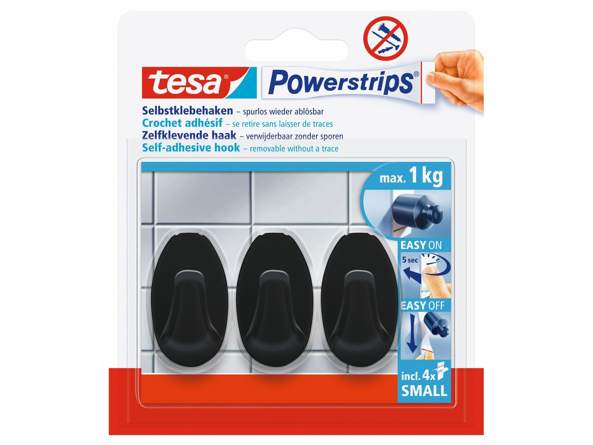 tesa Powerstrips Haken SMALL Oval, schwarz (EAN: 4063565247071)