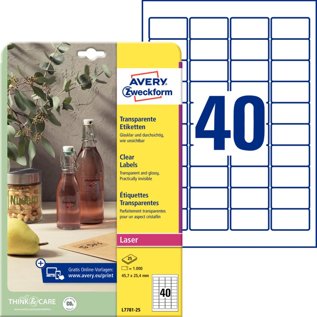 AVERY Zweckform Crystal Clear Etiketten, 45,7 x 25,4 mm (EAN: 4004182252536)