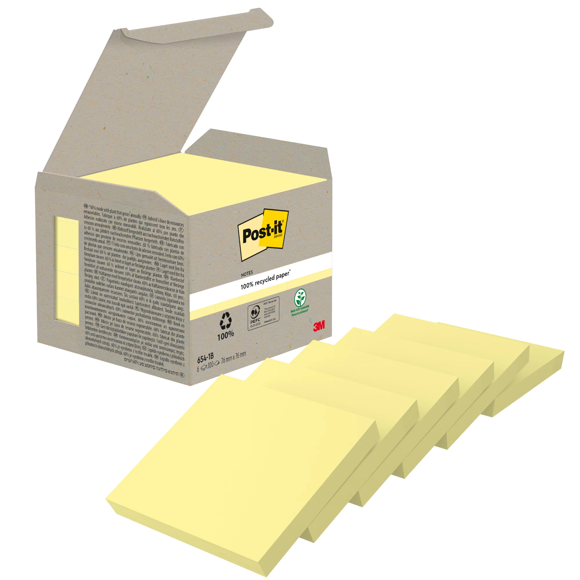 Post-it Haftnotizen Recycling notes, 76 x 76 mm, gelb (EAN: 4054596723139)